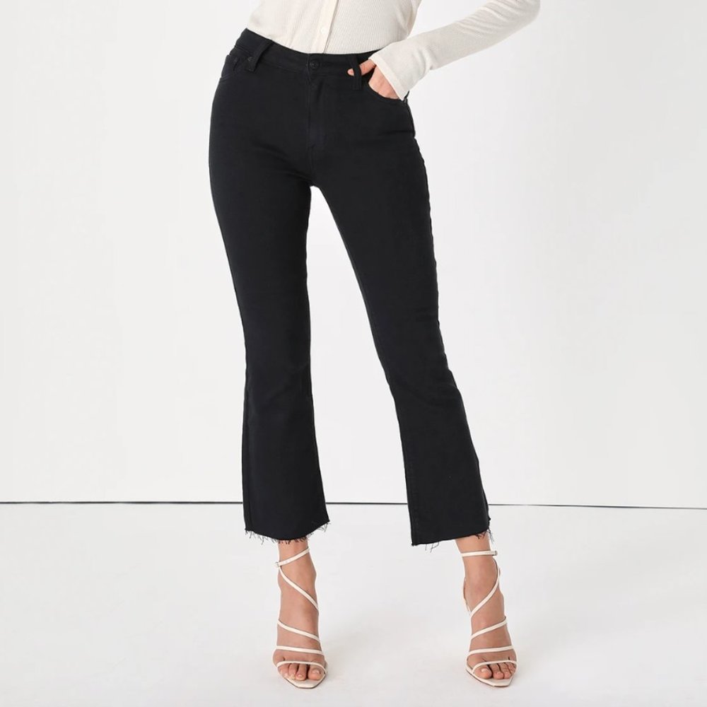 Eunina Jeans - Emery Black High-Waisted Cropped Bootcut Jeans (short)